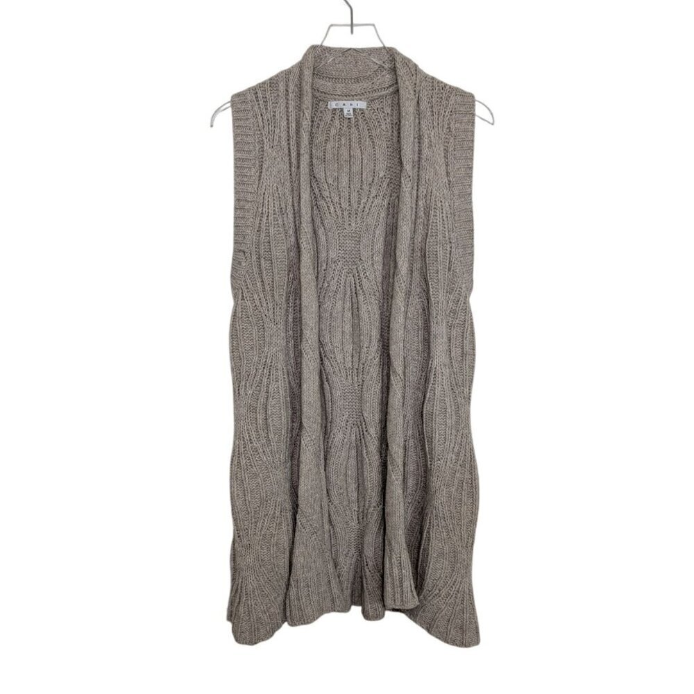 Cabi Cable Knit Cardigan Womens Size Medium Beige Oatmeal Sleeveless Sweater 499